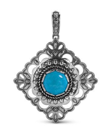 American West Sterling Silver Blue Turquoise Diamond Pendant Enhancer - Bold and Beautiful Western Jewelry