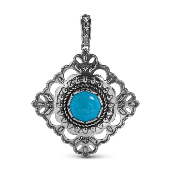 American West Sterling Silver Blue Turquoise Diamond Pendant Enhancer - Bold and Beautiful Western Jewelry