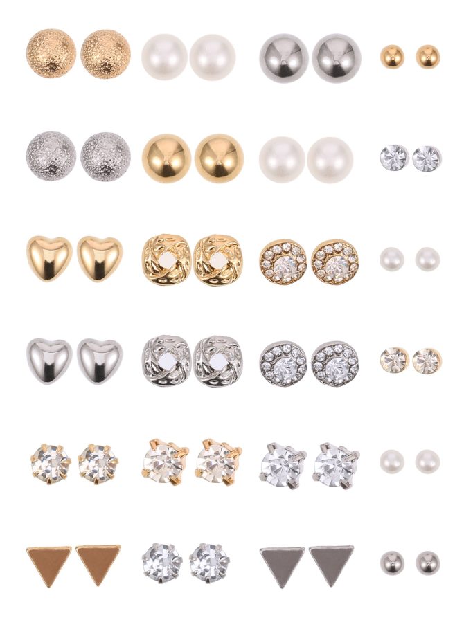 BBTO 24 Pairs Stud Earrings Crystal Pearl Earring Set