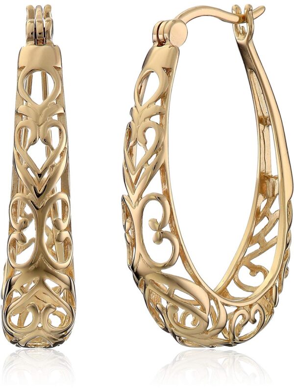 Filigree Oval Hoop Earrings 18k Yellow Gold