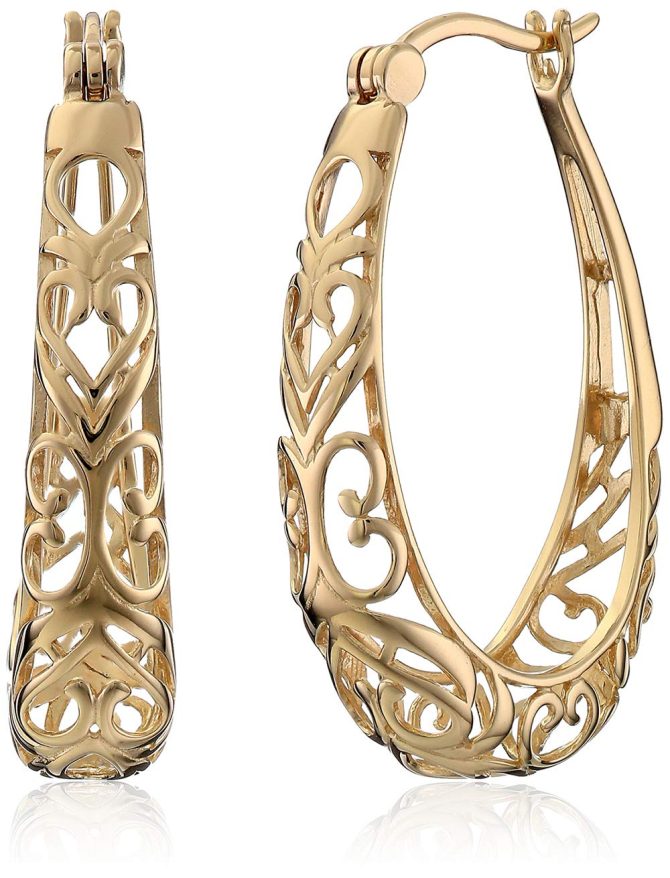 Filigree Oval Hoop Earrings 18k Yellow Gold