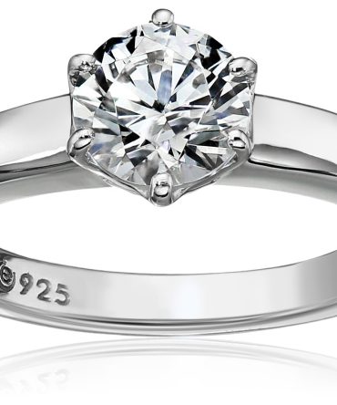 Amazon Collection Platinum-Plated Sterling Silver Solitaire Ring set