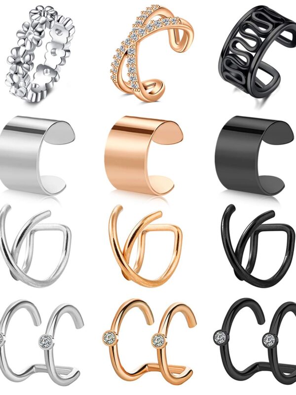 Non Piercing Ear Hoop Earrings Stainless Steel Clip On Sparkling