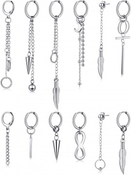 12 Pieces Hoop Dangle Earrings Stainless Steel