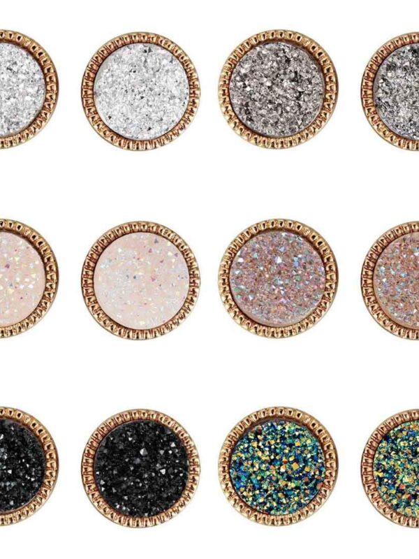 Lullabb 6 Pairs Women Crystal Druse Round Stud Earrings