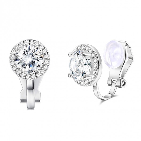 Sllaiss Sterling Silver 10mm Halo Ear Clip Swarovski Crystals