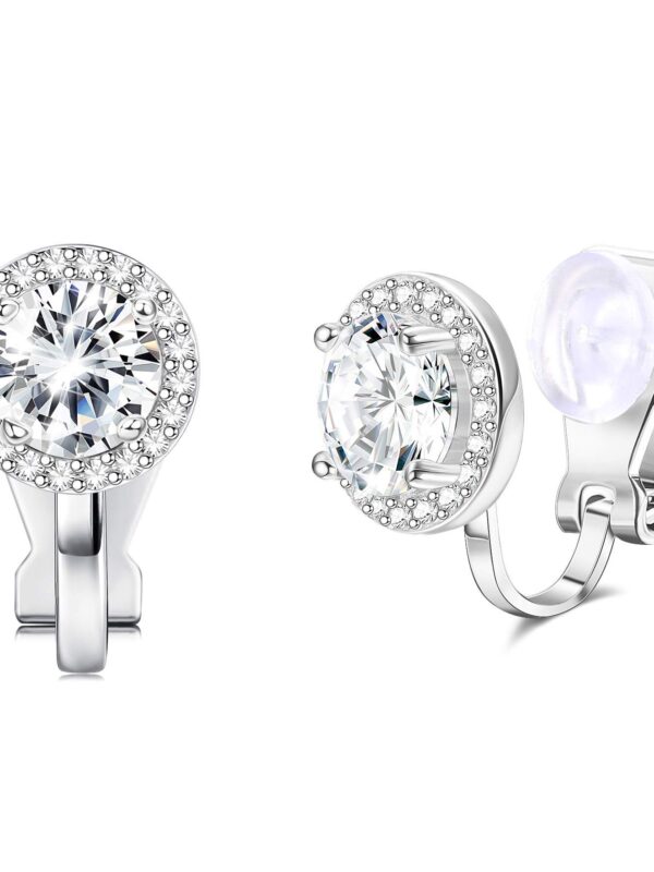 Sllaiss Sterling Silver 10mm Halo Ear Clip Swarovski Crystals