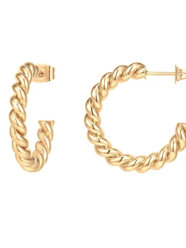 14K Gold Plated Twisted Rope Round Hoop Earrings in Yellow Gold