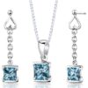 Princess Cut Blue Topaz Pendant Necklace and Earrings