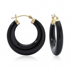 14kt Yellow Gold Ross-Simons Black Onyx Hoop Earrings