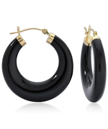 14kt Yellow Gold Ross-Simons Black Onyx Hoop Earrings