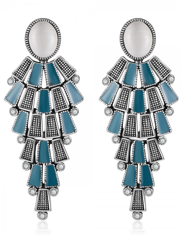 XZP Opal Clip On Dangle Earrings Chandelier Retro