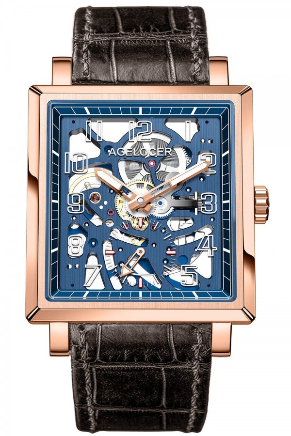 Agelocer Skeleton Watches Men Sports Watches Black Steel