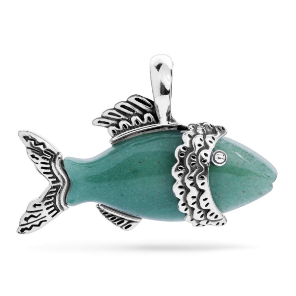 American West Sterling Silver Green Aventurine Fish Pendant