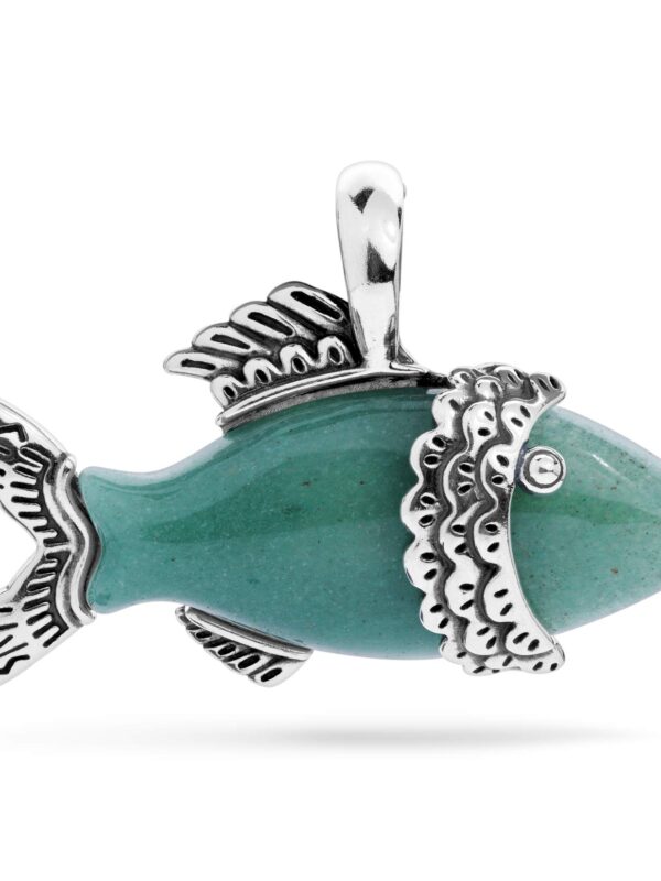 American West Sterling Silver Green Aventurine Fish Pendant