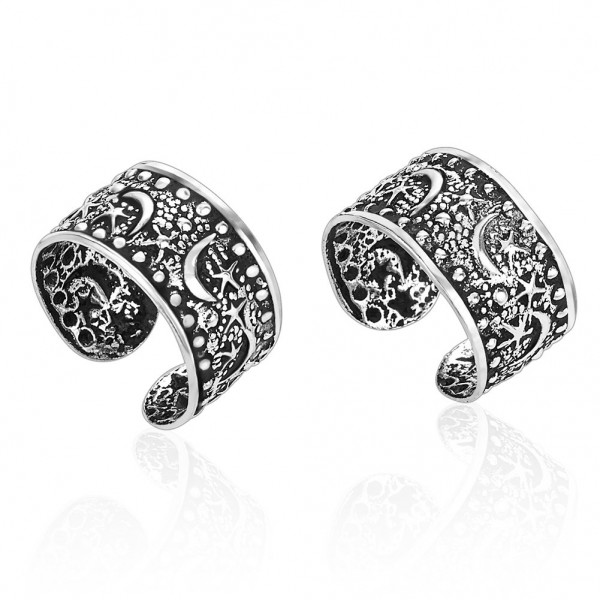Sterling Silver Moon & Stars No Pierce Wrap Earrings