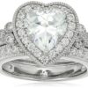 Platinum-Plated Sterling Silver Swarovski Zirconia Heart Antique Ring