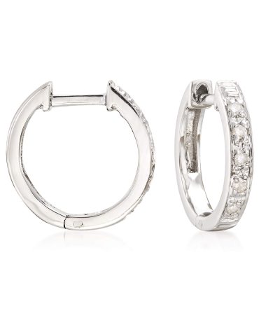 Elegant Ross-Simons Diamond-Accented Huggie Hoop Earrings in Sterling Silver