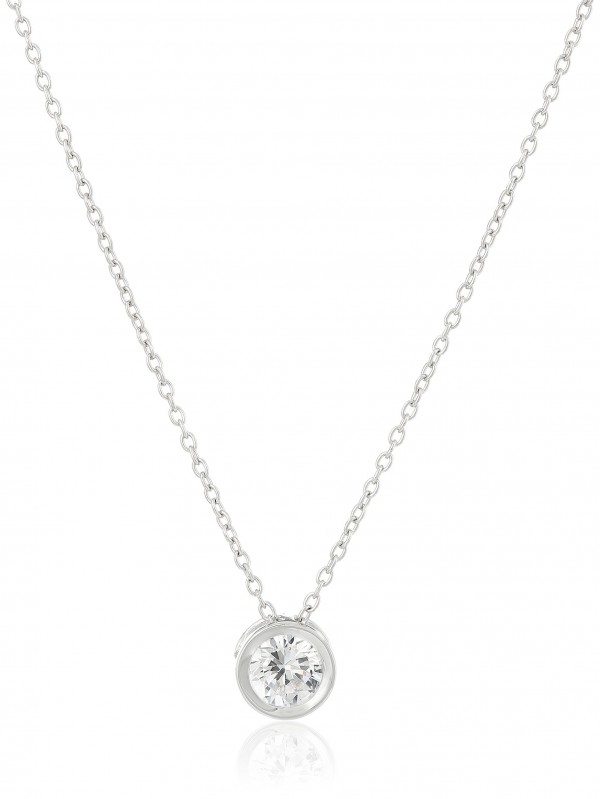 6.5mm Cubic Zirconia Bezel Set Solitaire Pendant Platinum Plated