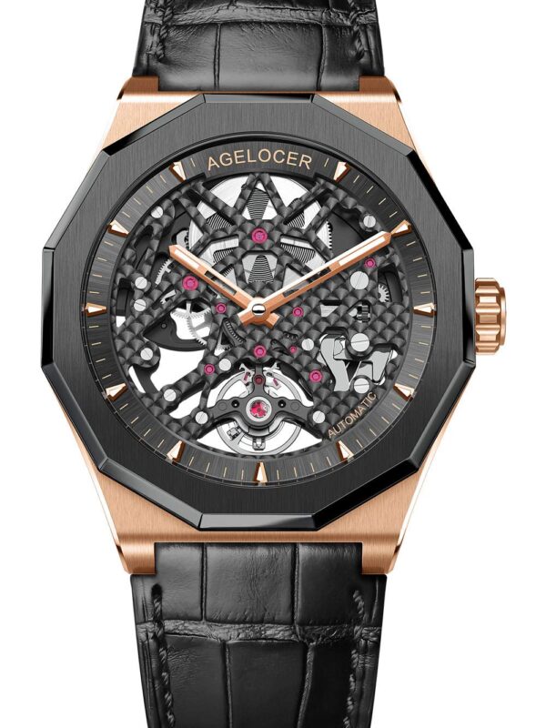 Agelocer Men's Top Brand Black Skeleton Automatic Mechanical Watch