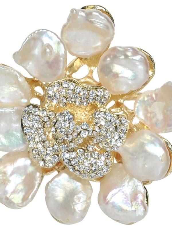 Pearls Gold-Tone Crystal Pistil Brooch Pin Pendant