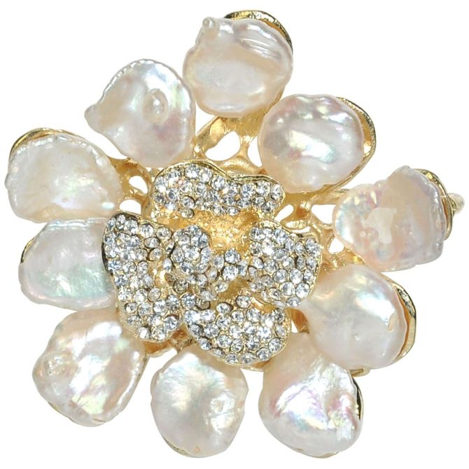 Pearls Gold-Tone Crystal Pistil Brooch Pin Pendant