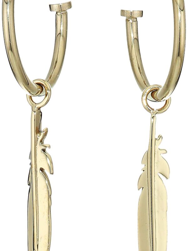 Fossil Feather Gold-Tone Stainless Steel Hoop Earrings