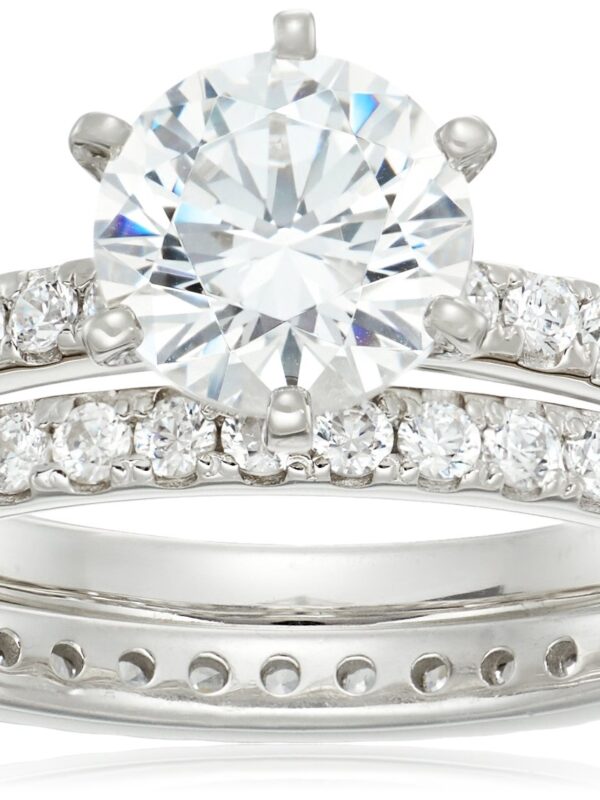 Silver Round Ring Set made with Swarovski Zirconia Platinum-Plated