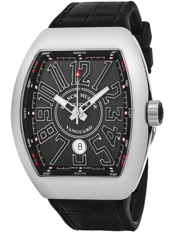Franck Muller Vanguard Automatic Watch: Luxurious Swiss Timepiece for Men - Black Face, Luminous Hands, and Date Function