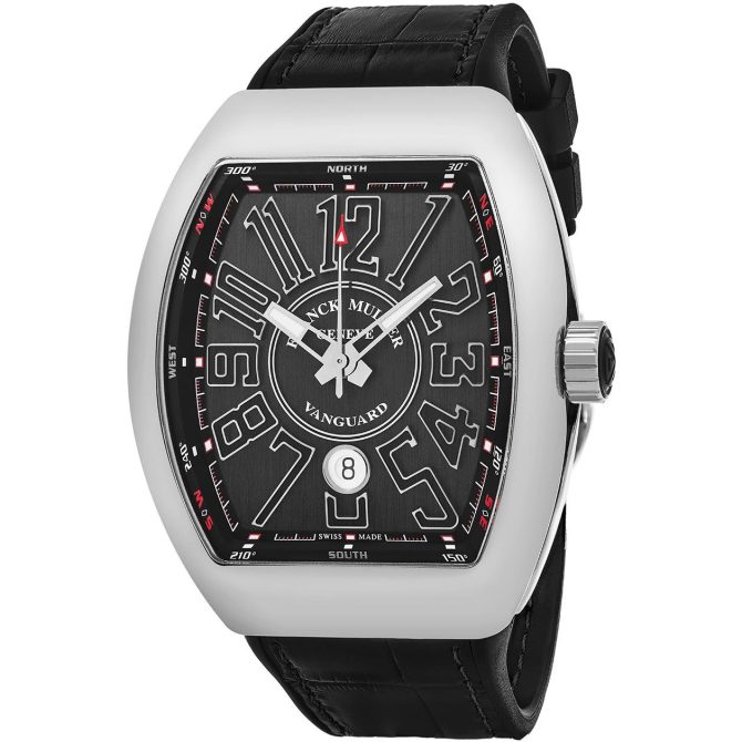 Franck Muller Vanguard Automatic Watch: Luxurious Swiss Timepiece for Men - Black Face, Luminous Hands, and Date Function