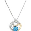 14k Yellow Gold Swiss Blue Topaz and Diamond Accent Pendant Necklace