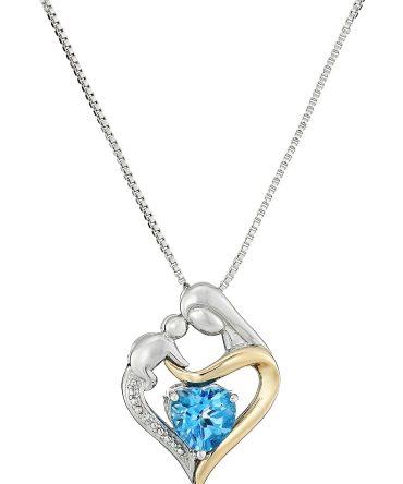 14k Yellow Gold Swiss Blue Topaz and Diamond Accent Pendant Necklace