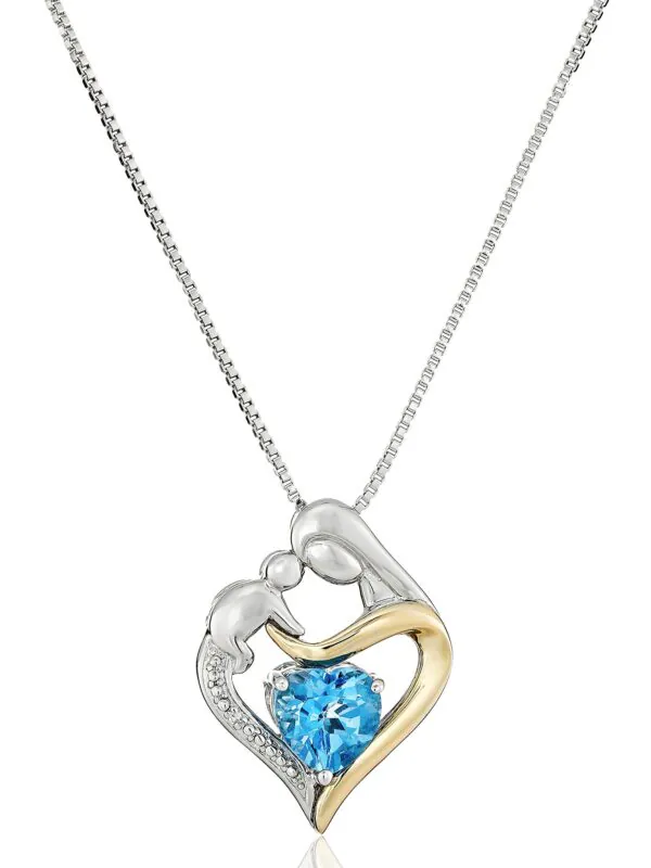 14k Yellow Gold Swiss Blue Topaz and Diamond Accent Pendant Necklace
