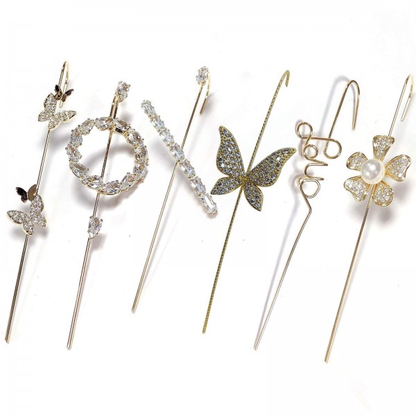 Rhinestone Wire Needle Hook Earrings Jewelry 6 Pcs