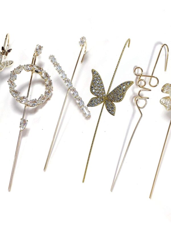 Rhinestone Wire Needle Hook Earrings Jewelry 6 Pcs