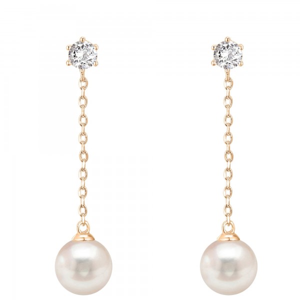 Shell Pearl Drop Earrings for Women in 14k Rose Gold