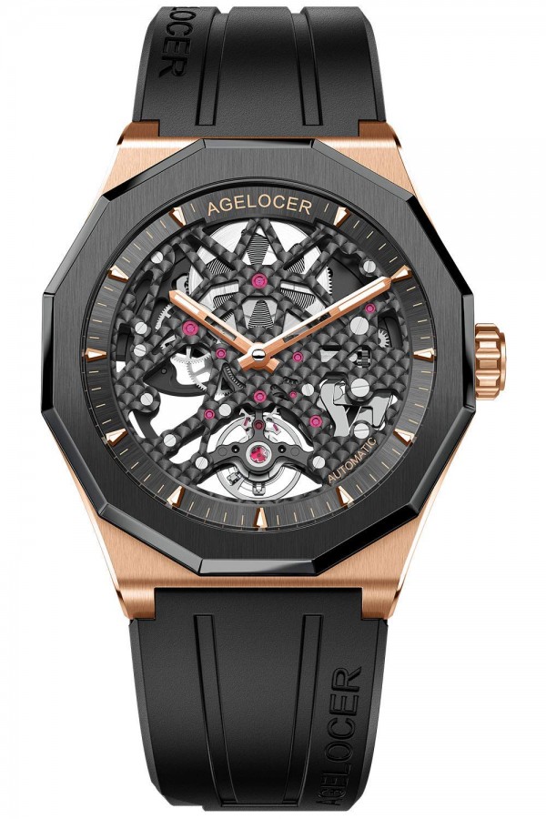 Agelocer Men's Watch Fashion Top Brand Black Skeleton