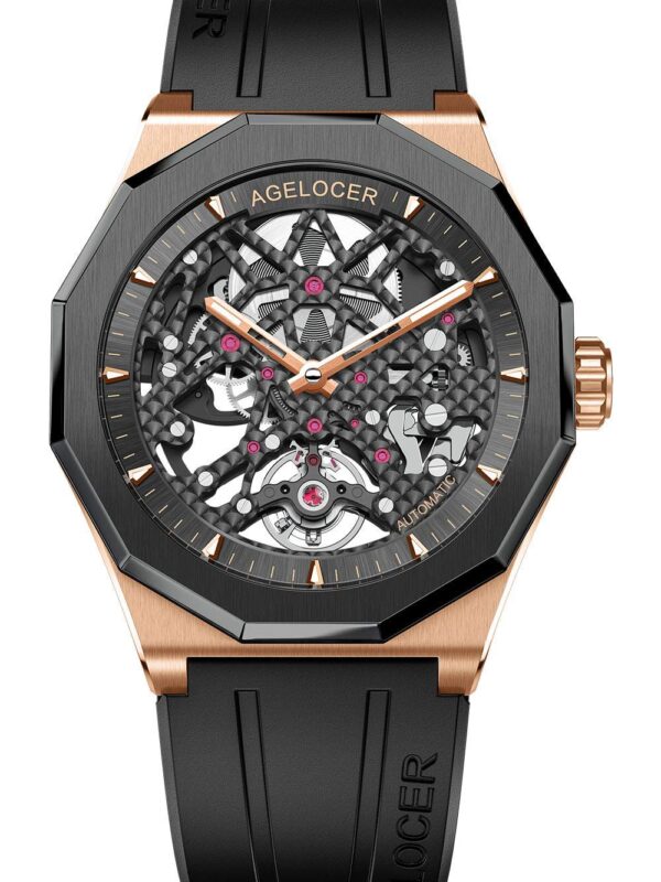 Agelocer Men's Watch Fashion Top Brand Black Skeleton