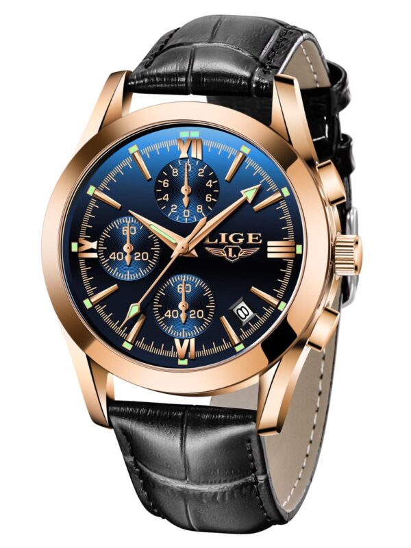 Mens Watches LIGE Fashion Leather Watch Analog Quartz Watch