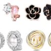YADOCA 4 Pairs Clip Earrings for Women Fashion Rose