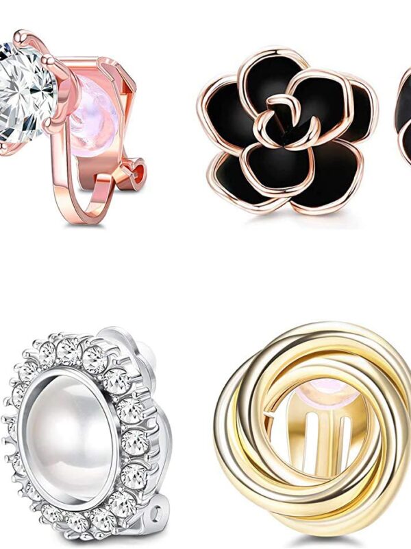 YADOCA 4 Pairs Clip Earrings for Women Fashion Rose