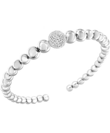 .925 Sterling Silver 1/6 Cttw Diamond Rondelle Graduated Ball Bead