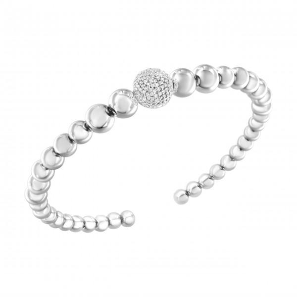 .925 Sterling Silver 1/6 Cttw Diamond Rondelle Graduated Ball Bead