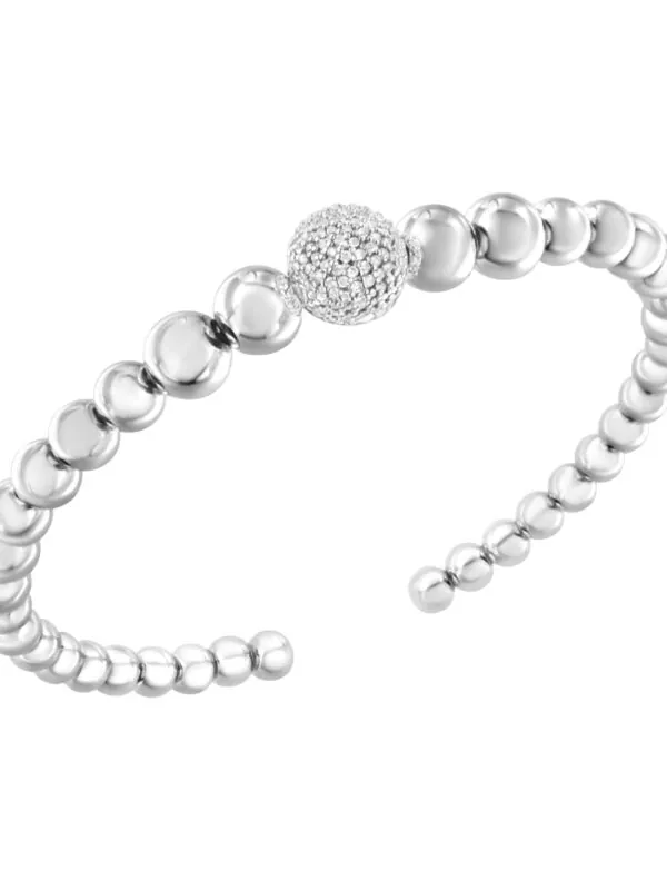 .925 Sterling Silver 1/6 Cttw Diamond Rondelle Graduated Ball Bead