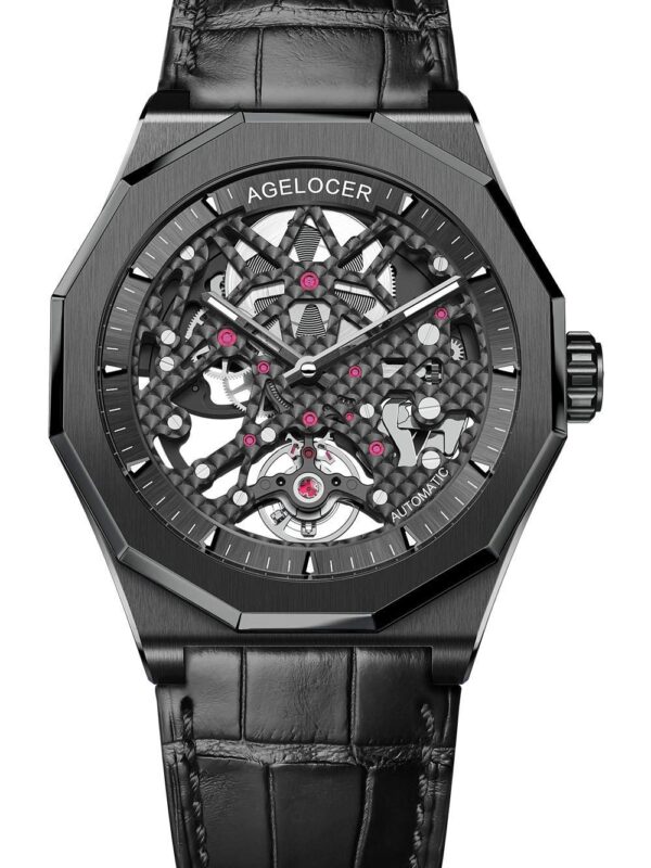 Agelocer Men's Watch Fashion Top Brand Black Skeleton