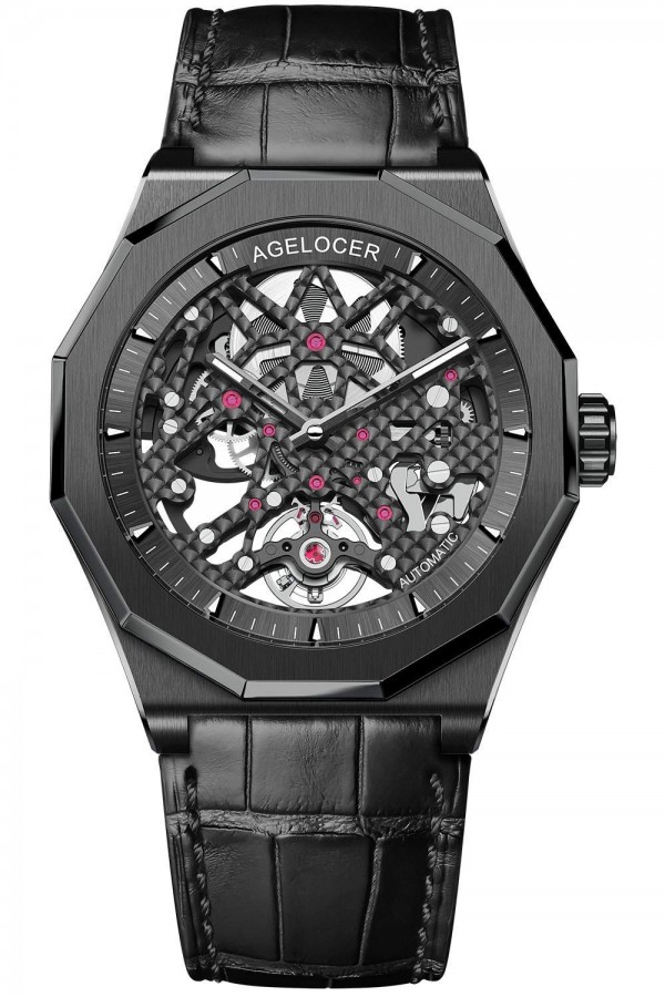 Agelocer Men's Watch Fashion Top Brand Black Skeleton