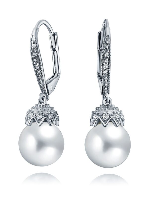 Drop Earrings Round White Simulated Pearl Crown Ball