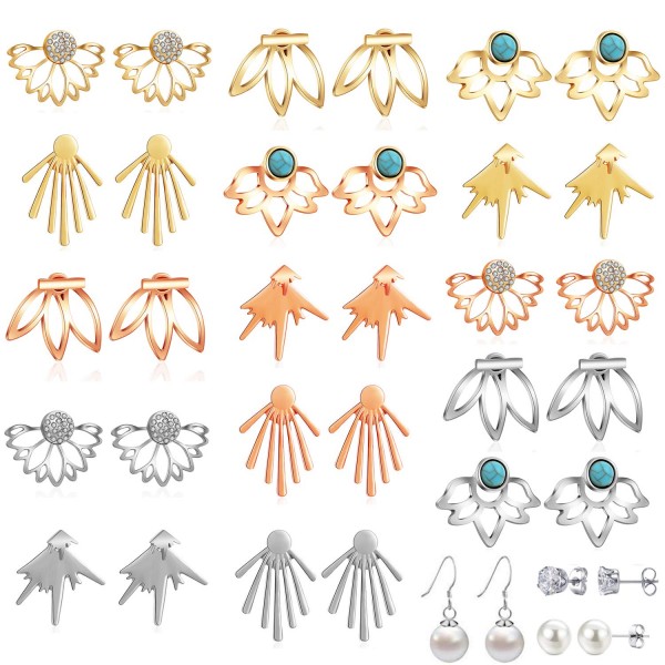 18 Pairs Multiple Dainty Lotus Flower Ear Jacket Earrings