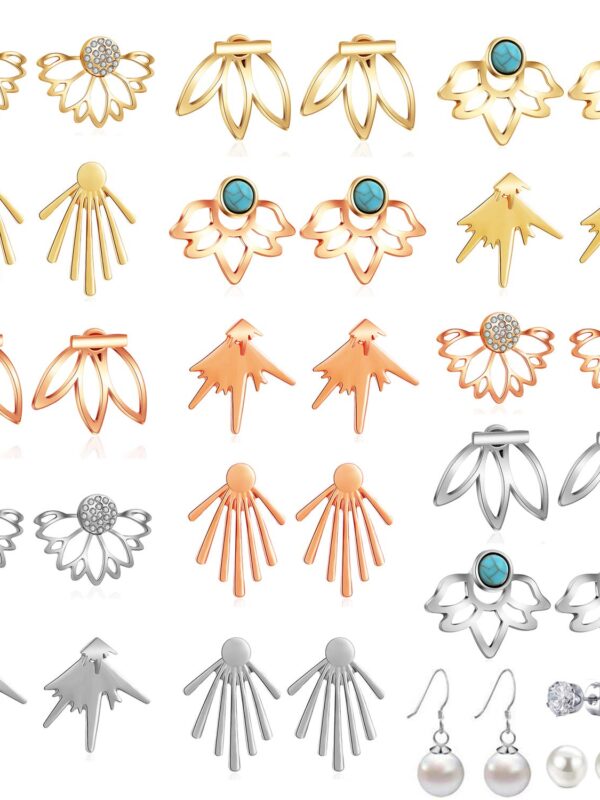 18 Pairs Multiple Dainty Lotus Flower Ear Jacket Earrings