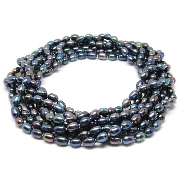 Black Oval Freshwater Cultured Pearl Rope